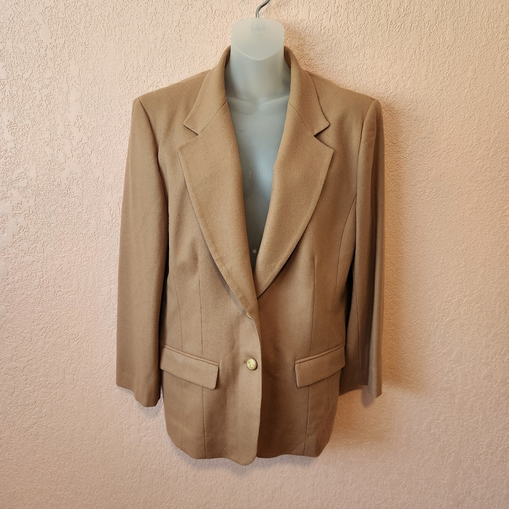 Vintage Pendleton Preppy Classic Tan Gold 100% Virgin Wool Blazer Jacket